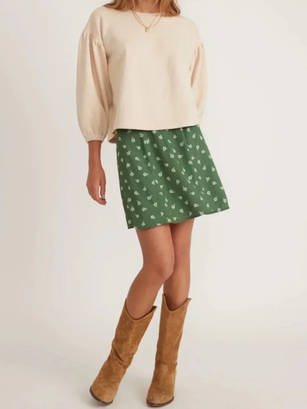 Marine Layer Sage Green Floral Mini Skirt Flowy A-Line Lightweight Summer 8